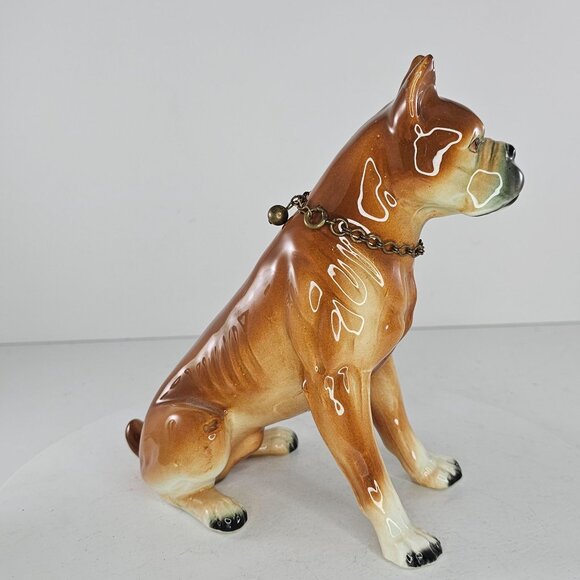 Vintage Ceramic Boxer Dog With Chain Collar Figurine 7 In *Repaired* - Picture 4 of 9